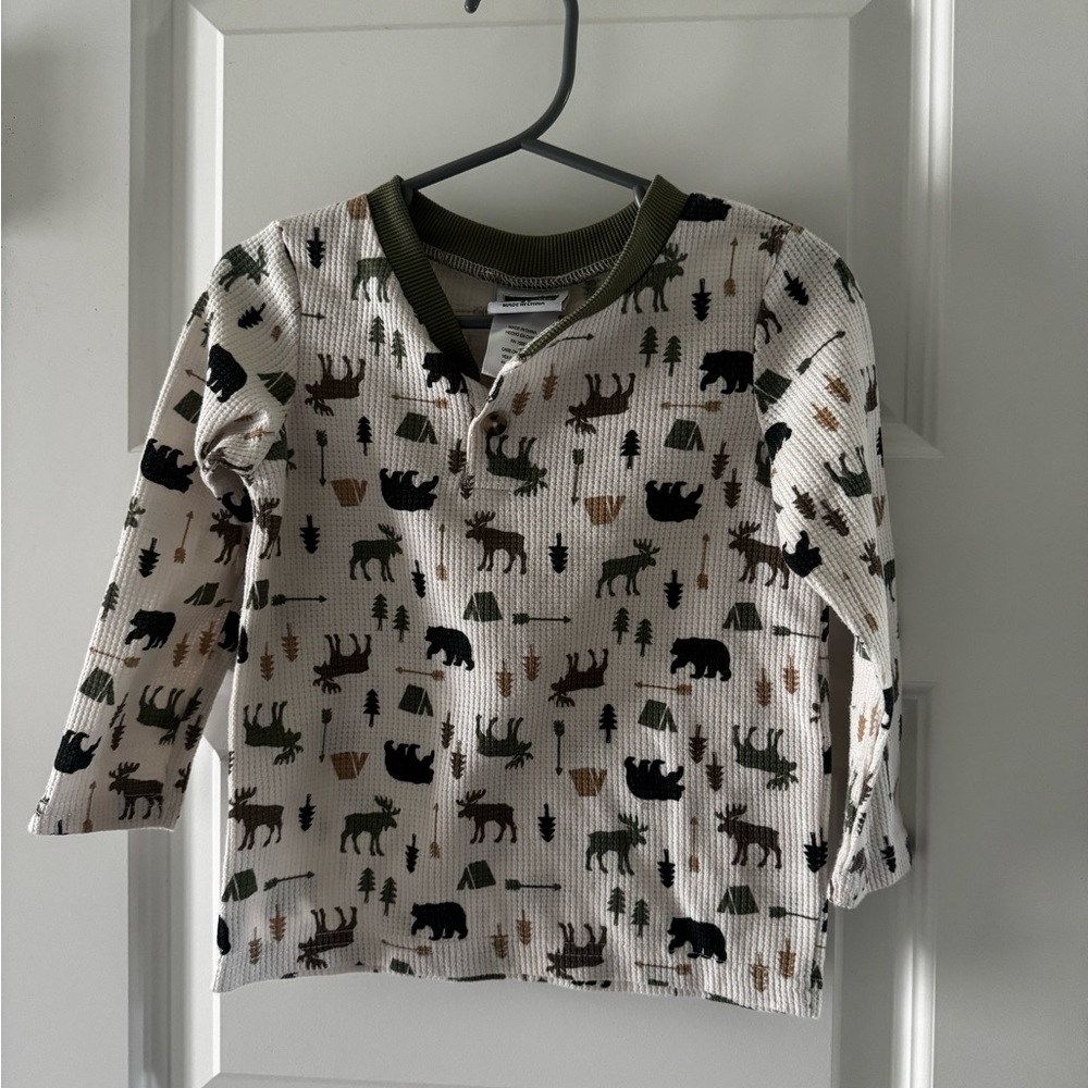 Kids' Nature Print Long Sleeve Shirt - Cream & Green